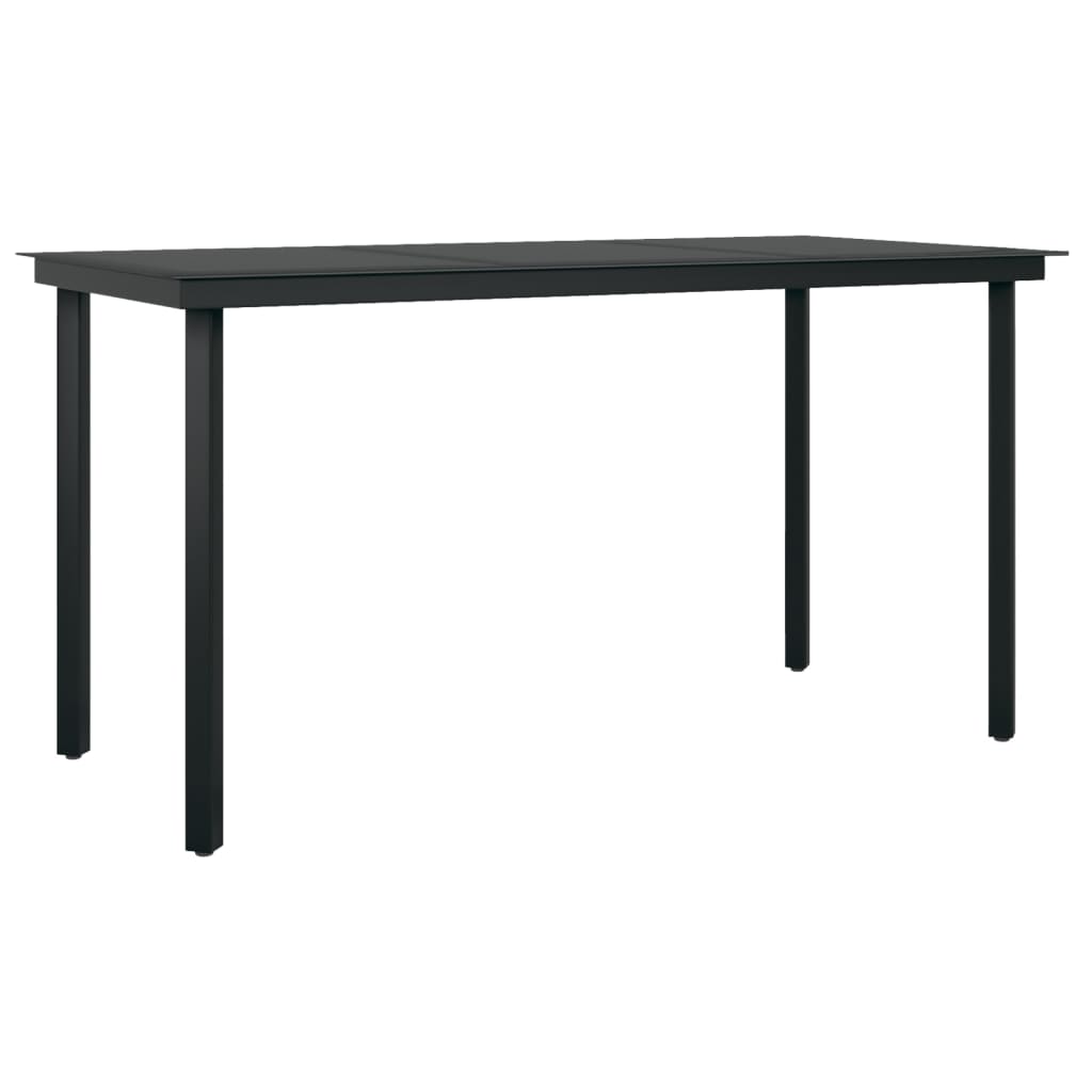 Table à manger de jardin noire 140x70x74 cm acier et verre