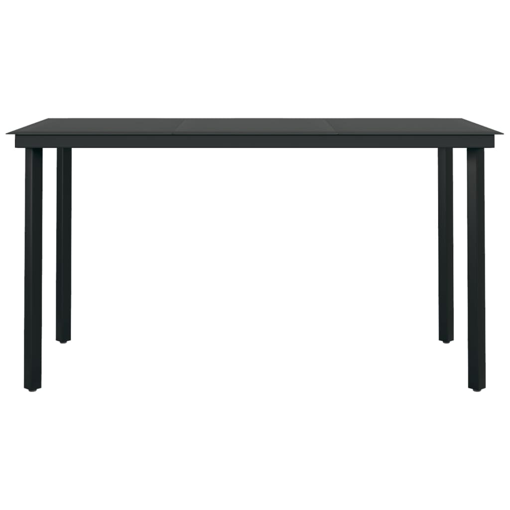 Table à manger de jardin noire 140x70x74 cm acier et verre