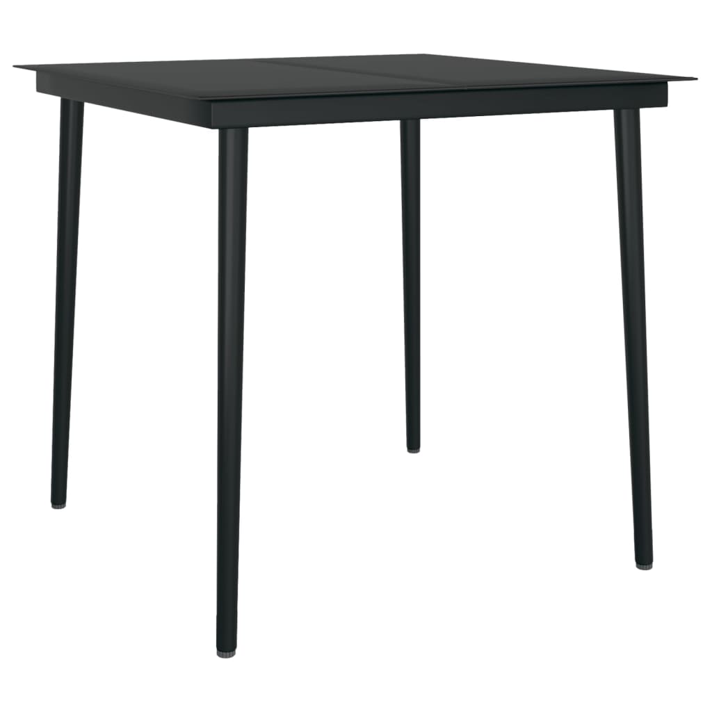 Garden dining table black 80x80x74 cm steel and glass