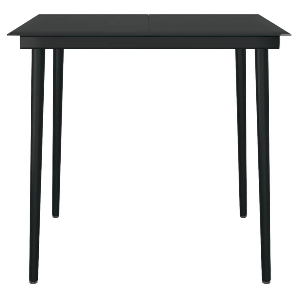 Garden dining table black 80x80x74 cm steel and glass