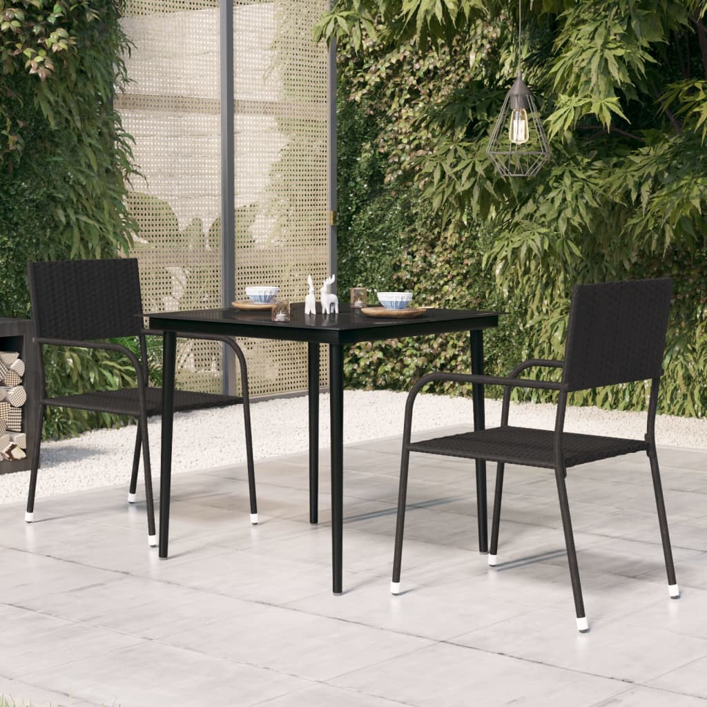 Garden dining table black 80x80x74 cm steel and glass