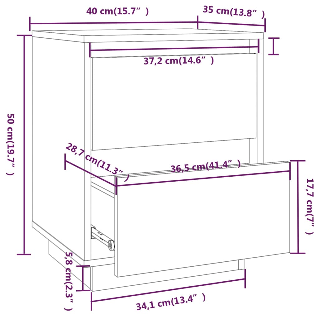 Bedside tables 2 pcs. White 40x35x50 cm solid pine wood