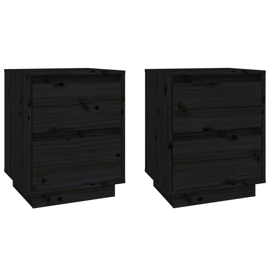Tables de chevet 2 pcs. Noir 40x35x50 cm en bois de pin massif