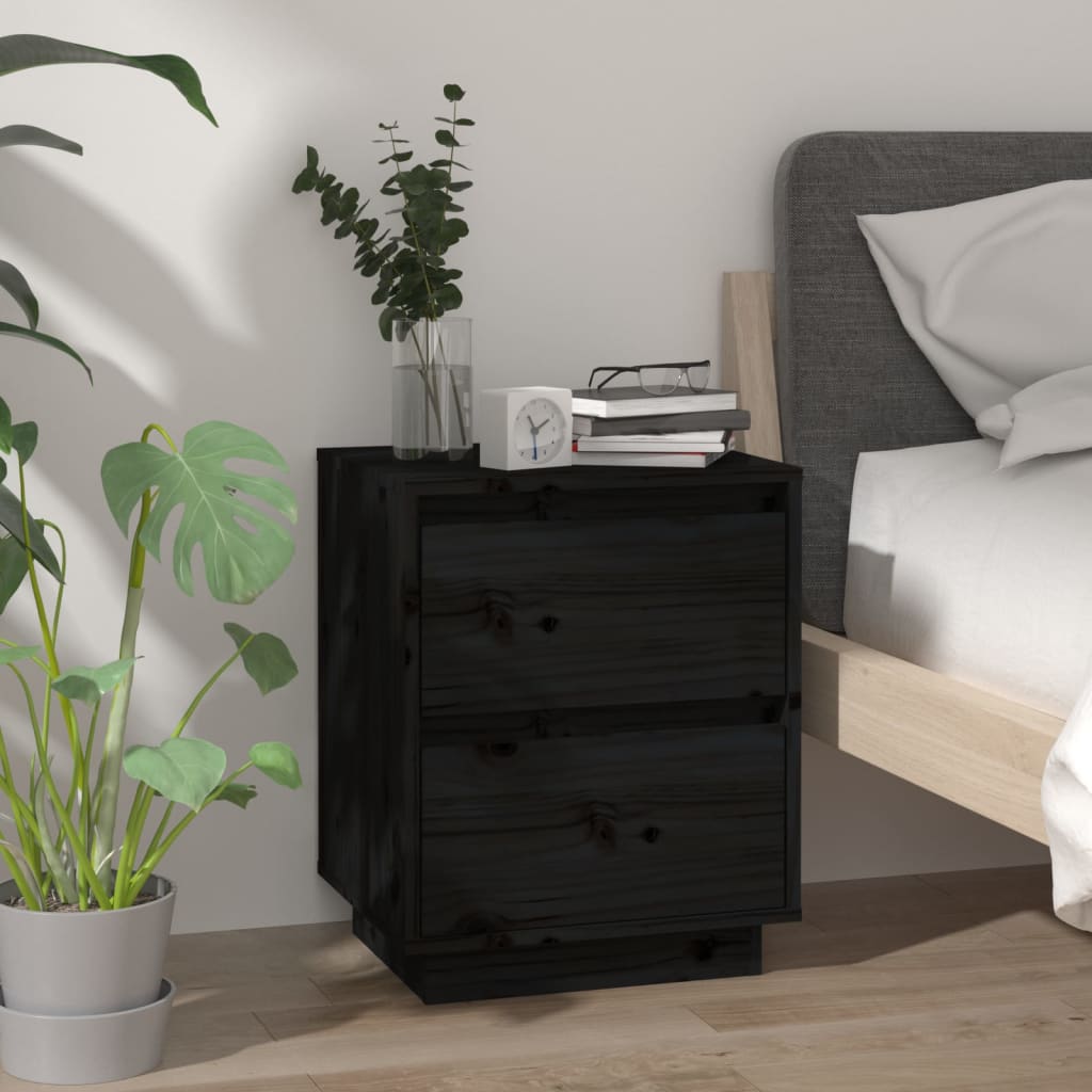 Tables de chevet 2 pcs. Noir 40x35x50 cm en bois de pin massif