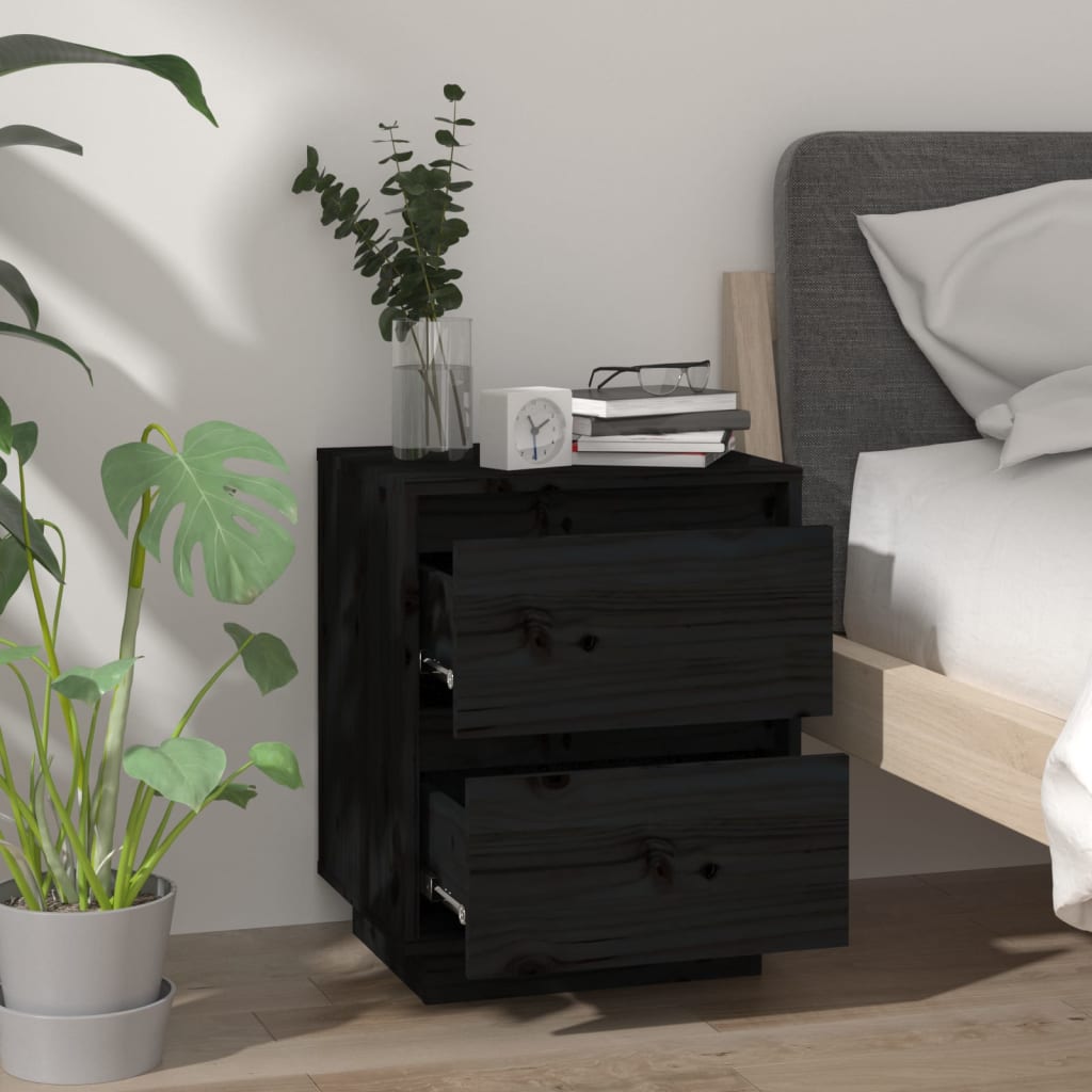 Tables de chevet 2 pcs. Noir 40x35x50 cm en bois de pin massif