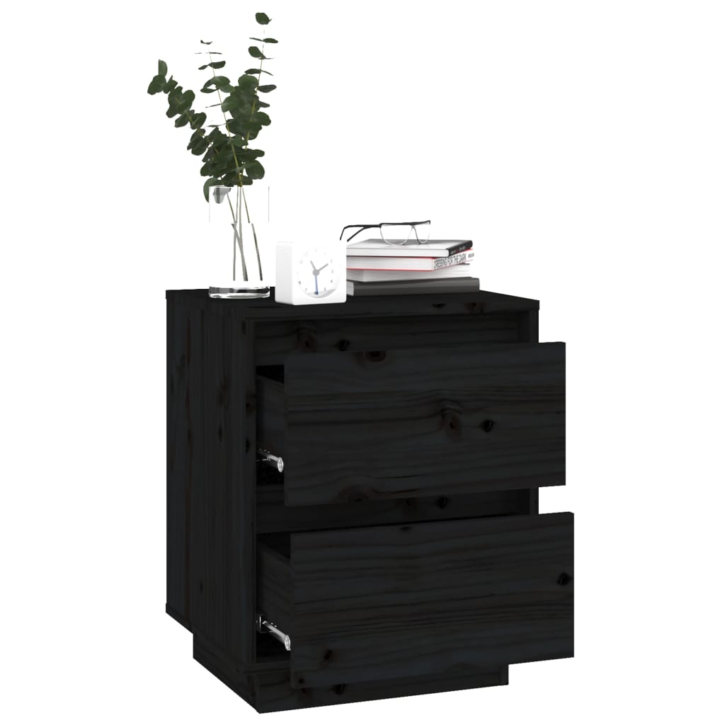 Tables de chevet 2 pcs. Noir 40x35x50 cm en bois de pin massif