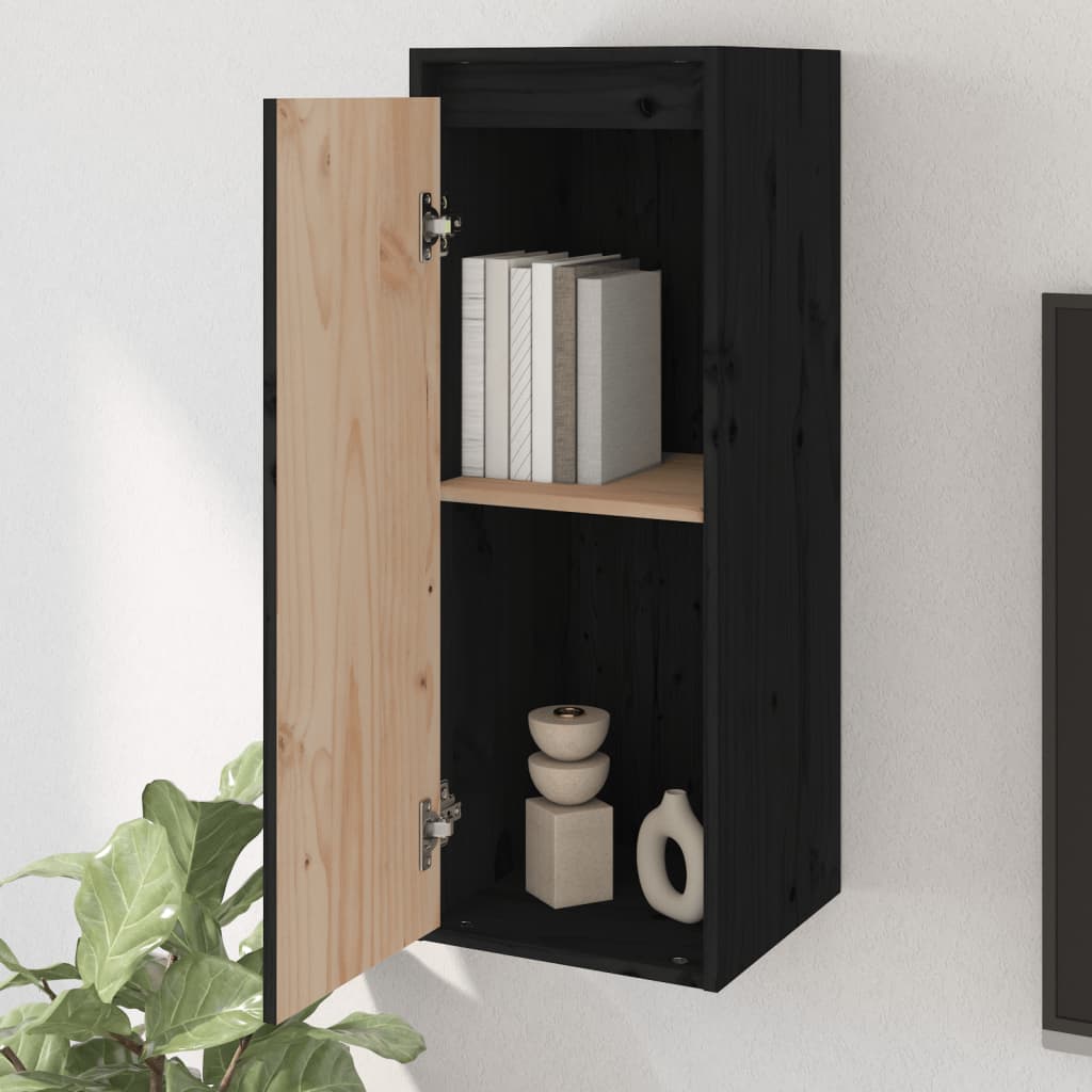 Wall Cabinet Black 30x30x80 cm Solid Pine