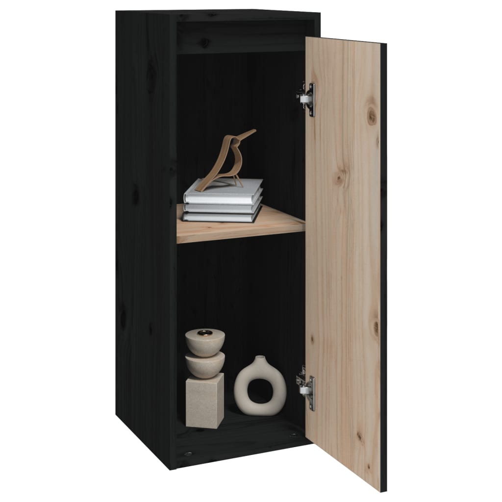 Wall Cabinet Black 30x30x80 cm Solid Pine