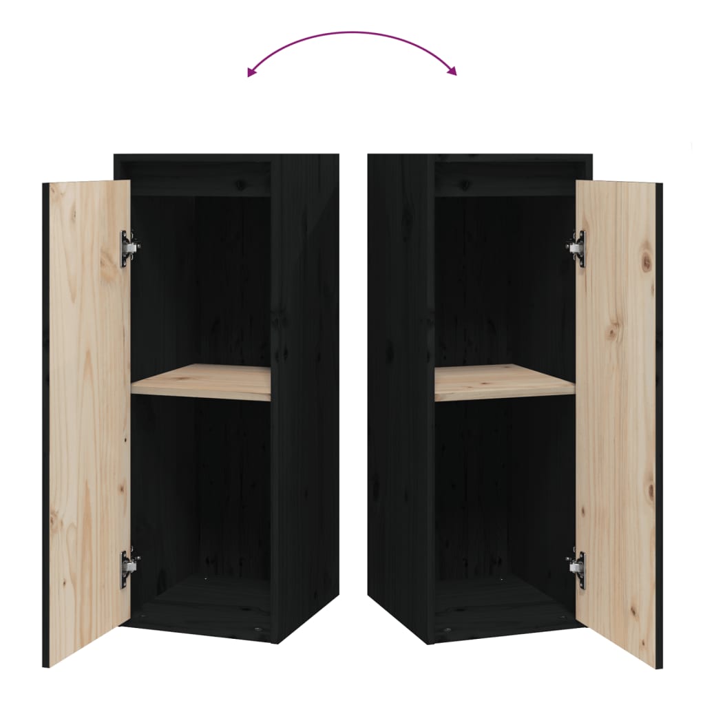 Wall Cabinet Black 30x30x80 cm Solid Pine