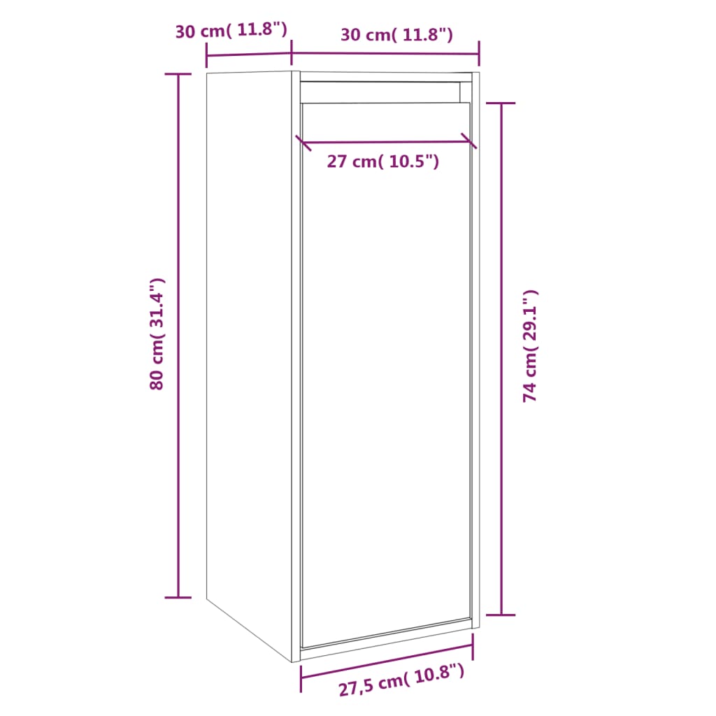 Wall Cabinet Black 30x30x80 cm Solid Pine