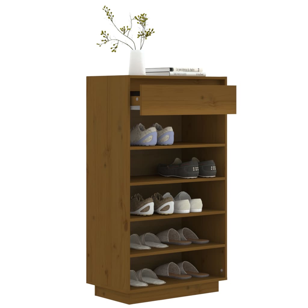 Étagère à chaussures marron miel 60x34x105 cm en bois de pin massif