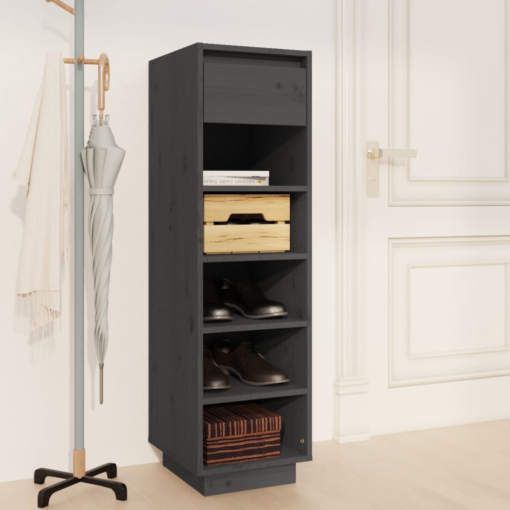 Étagère à chaussures grise 30x34x105 cm en bois de pin massif