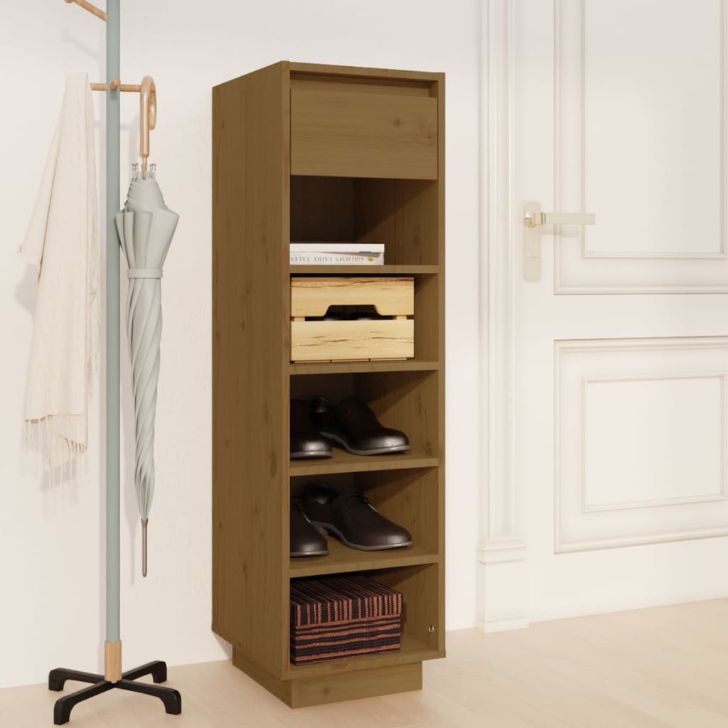 Étagère à chaussures marron miel 30x34x105 cm en bois de pin massif