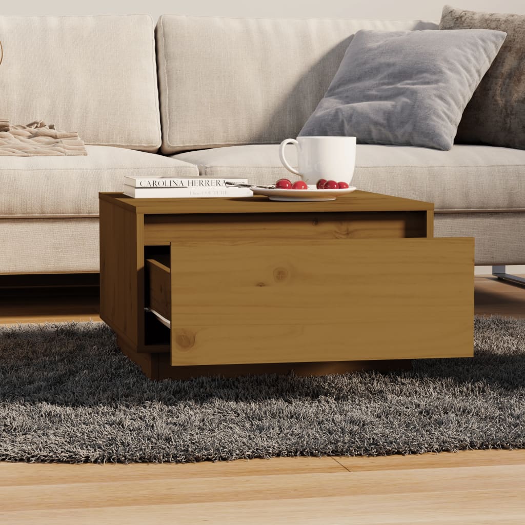 Table basse marron miel 55x56x32 cm en bois de pin massif