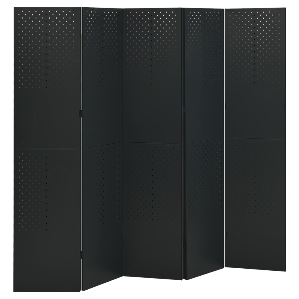 5-tlg. Raumteiler 2 Stk. Schwarz 200x180 cm Stahl