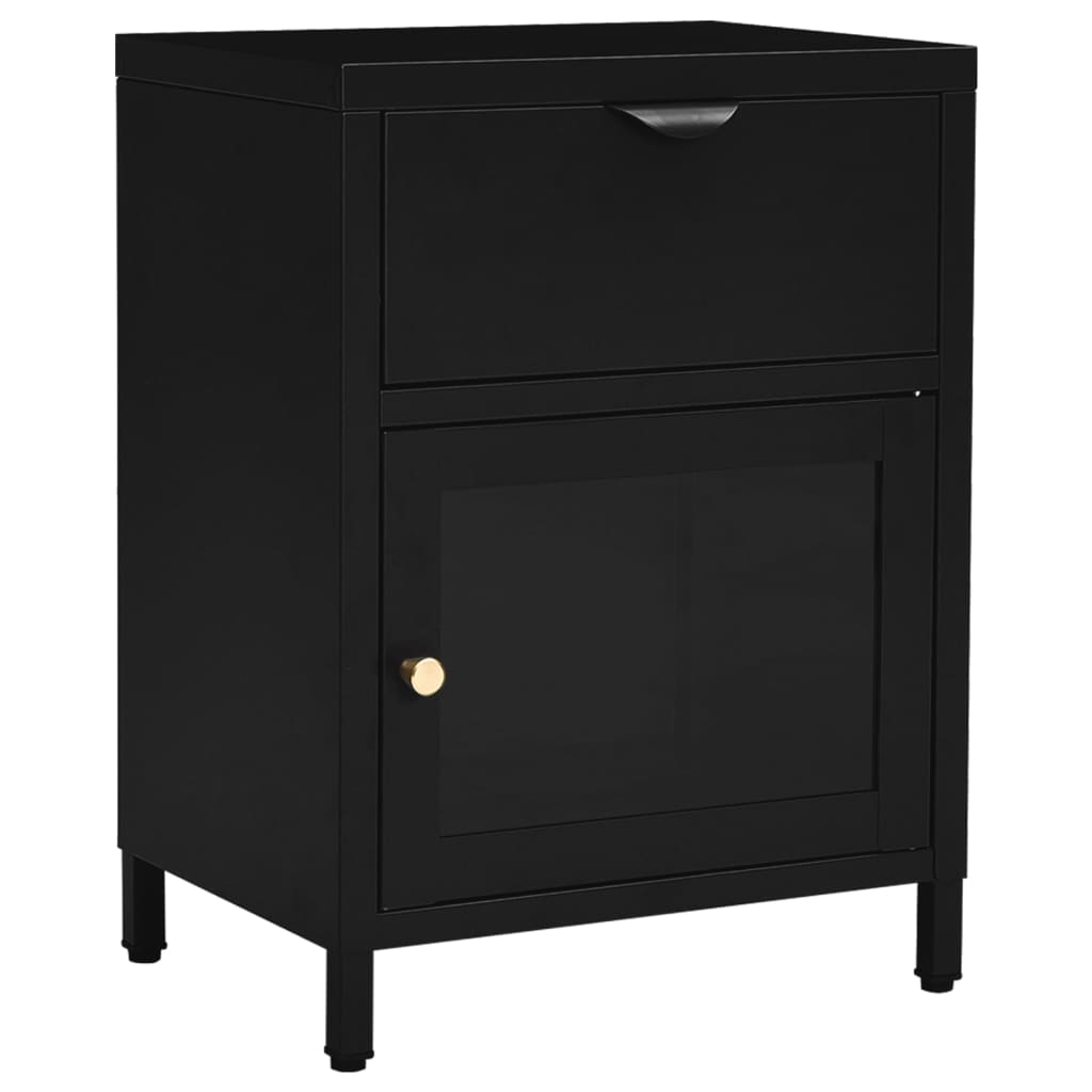 Tables de chevet, lot de 2, noir, 40 x 30 x 54,5 cm, acier et verre