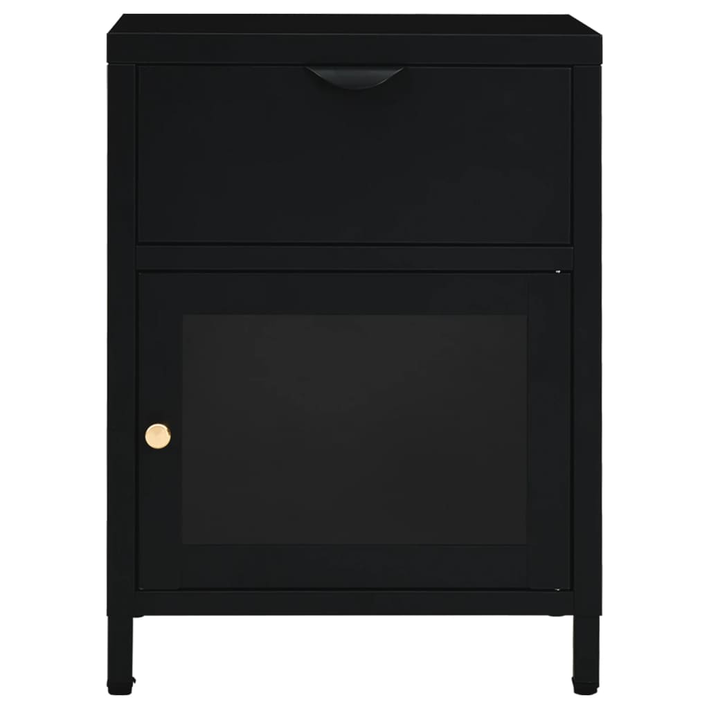 Tables de chevet, lot de 2, noir, 40 x 30 x 54,5 cm, acier et verre