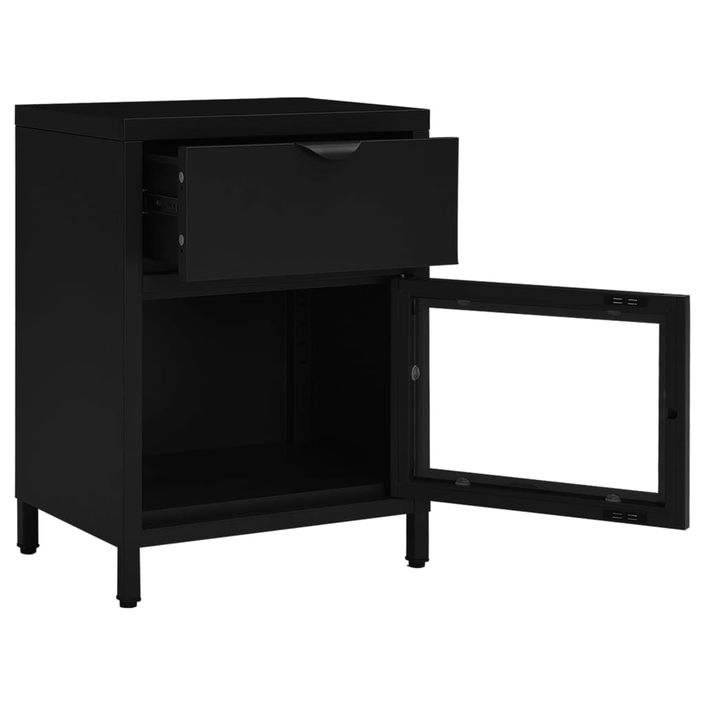 Tables de chevet, lot de 2, noir, 40 x 30 x 54,5 cm, acier et verre