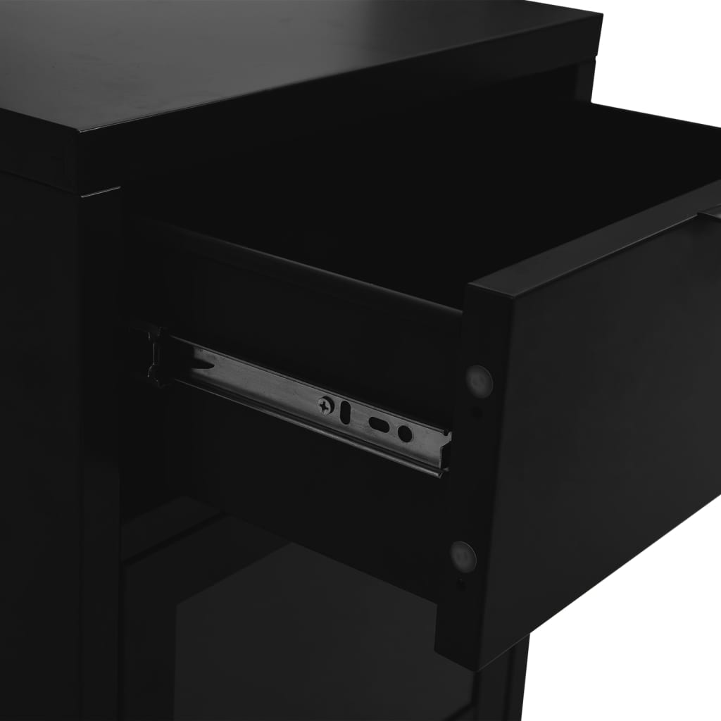 Tables de chevet, lot de 2, noir, 40 x 30 x 54,5 cm, acier et verre
