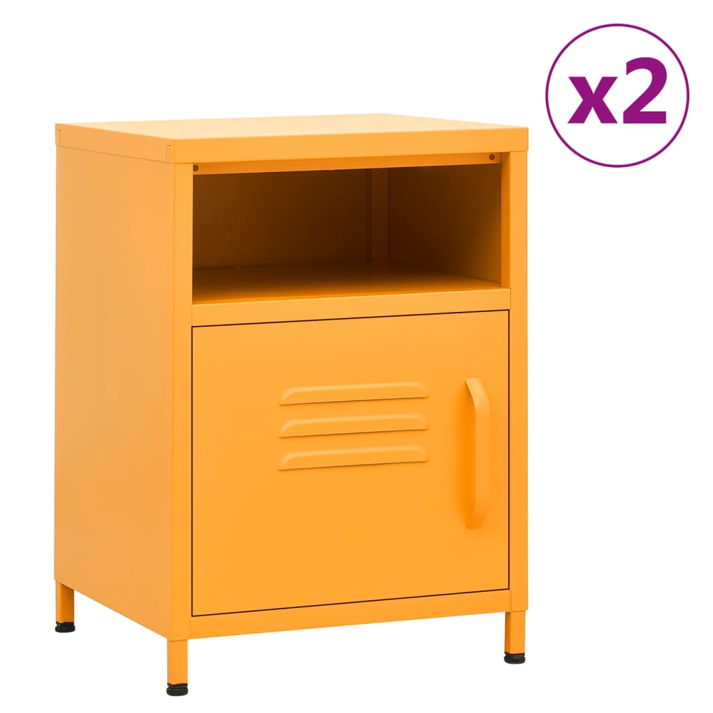 Tables de chevet, lot de 2, acier, jaune moutarde, 35 x 35 x 51 cm