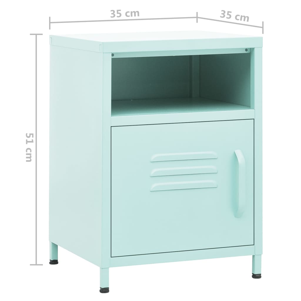 Tables de chevet, lot de 2, vert menthe, 35 x 35 x 51 cm, acier
