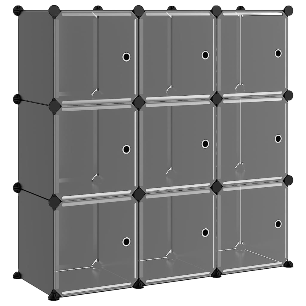 Système d'étagères avec 9 cubes et portes en PP noir