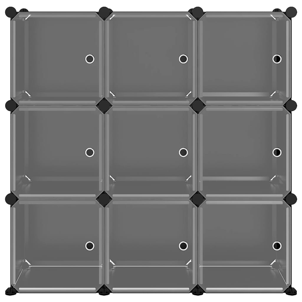 Système d'étagères avec 9 cubes et portes en PP noir
