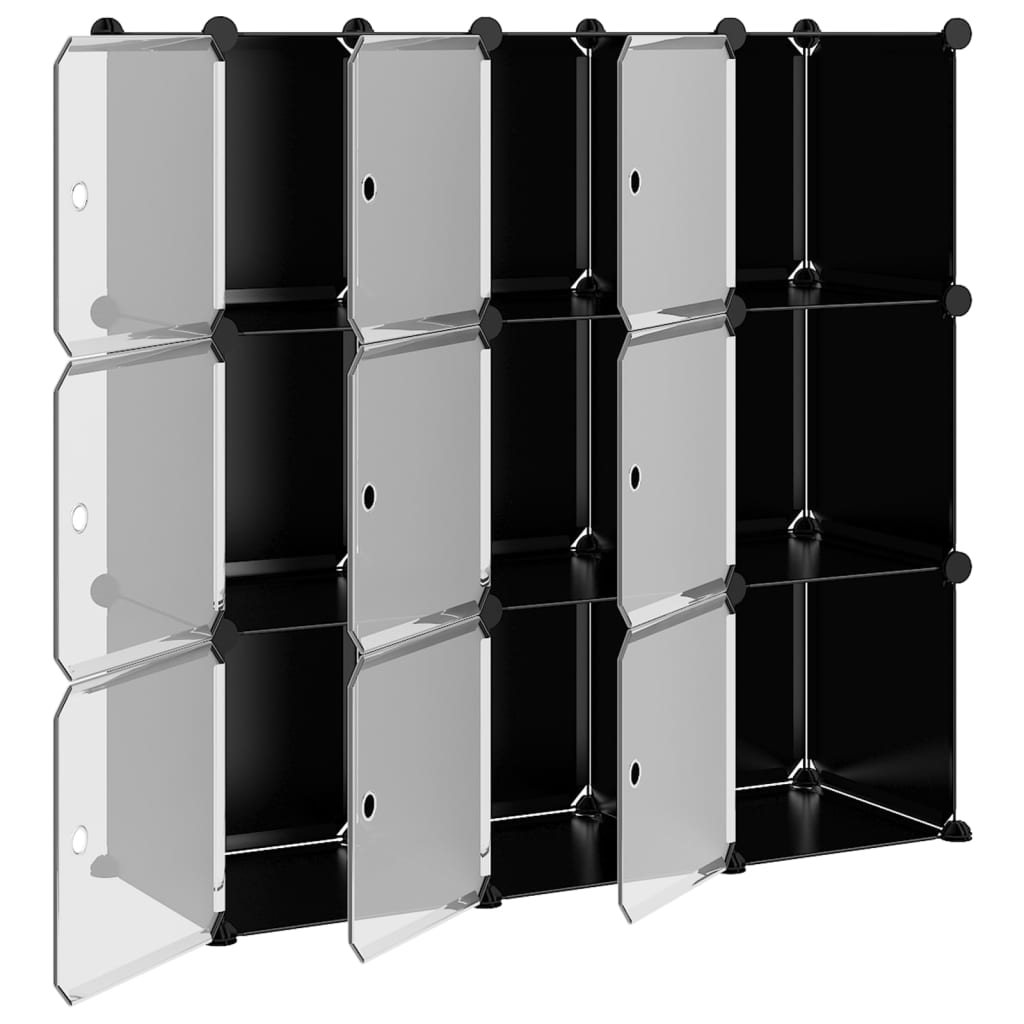 Système d'étagères avec 9 cubes et portes en PP noir