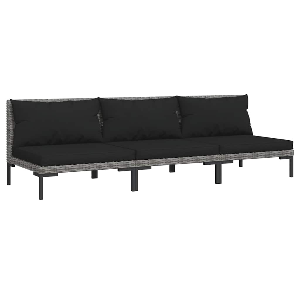 Gartensofas 3 Stk. mit Kissen Halbrundes Poly Rattan