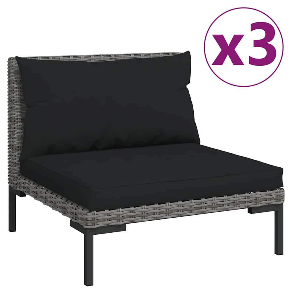 Gartensofas 3 Stk. mit Kissen Halbrundes Poly Rattan