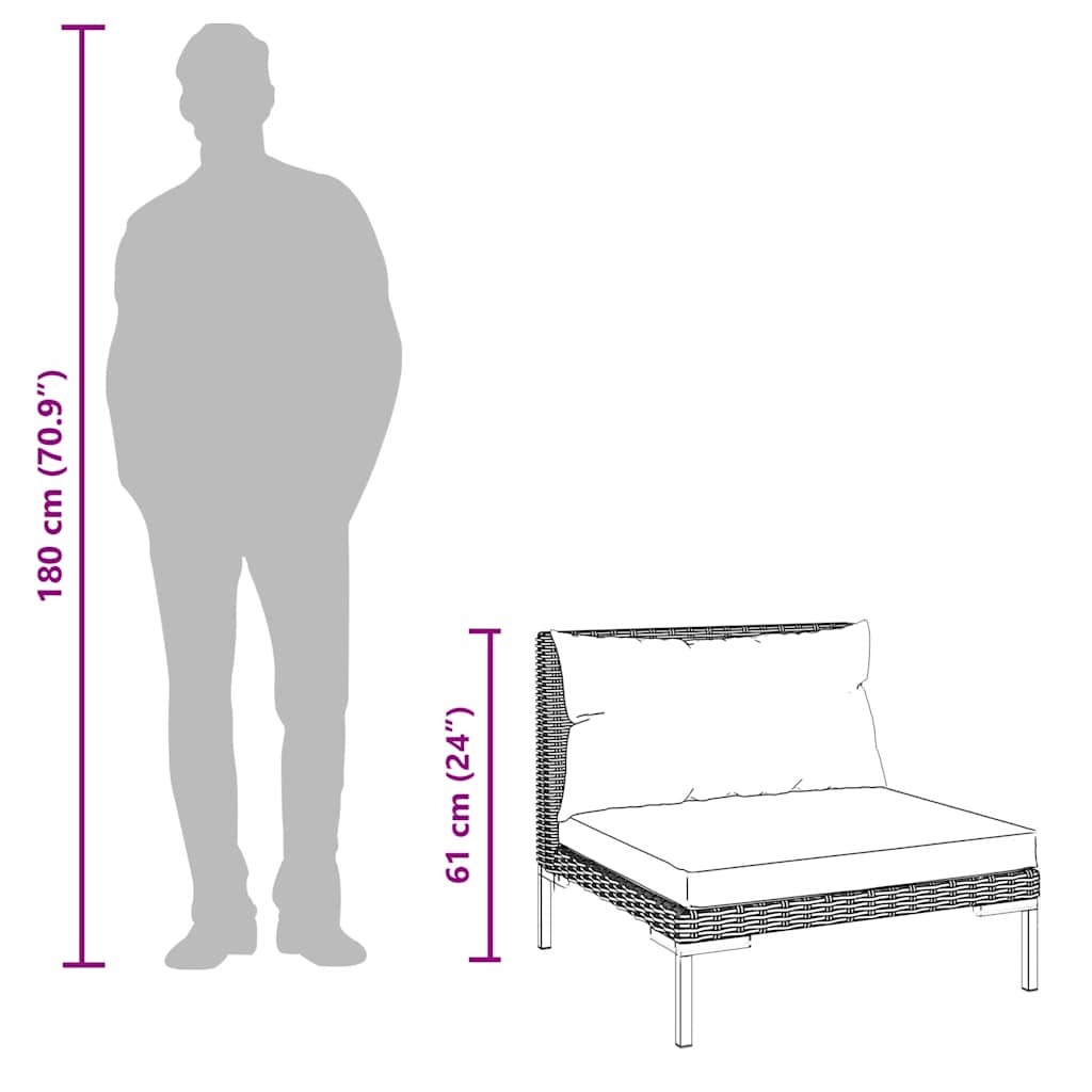 Gartensofas 3 Stk. mit Kissen Halbrundes Poly Rattan