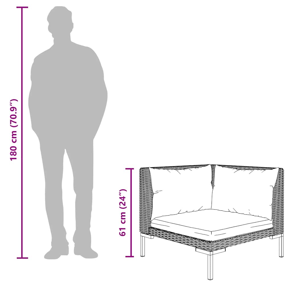 Gartensofas 2 Stk. mit Kissen Halbrundes Poly Rattan