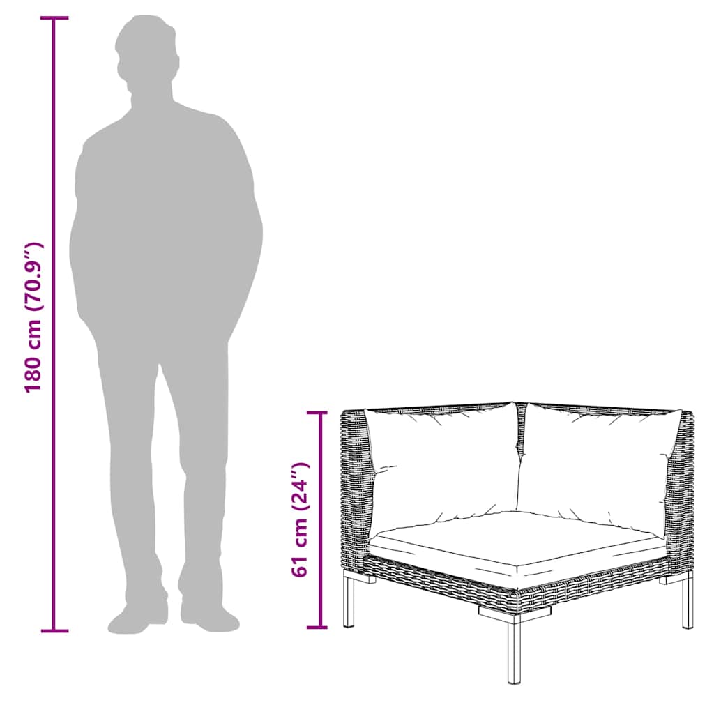 Gartensofas 2 Stk. mit Kissen Halbrundes Poly Rattan