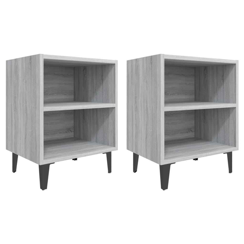 Nachttische mit Metallbeinen 2 Stk. Grau Sonoma 40x30x50 cm