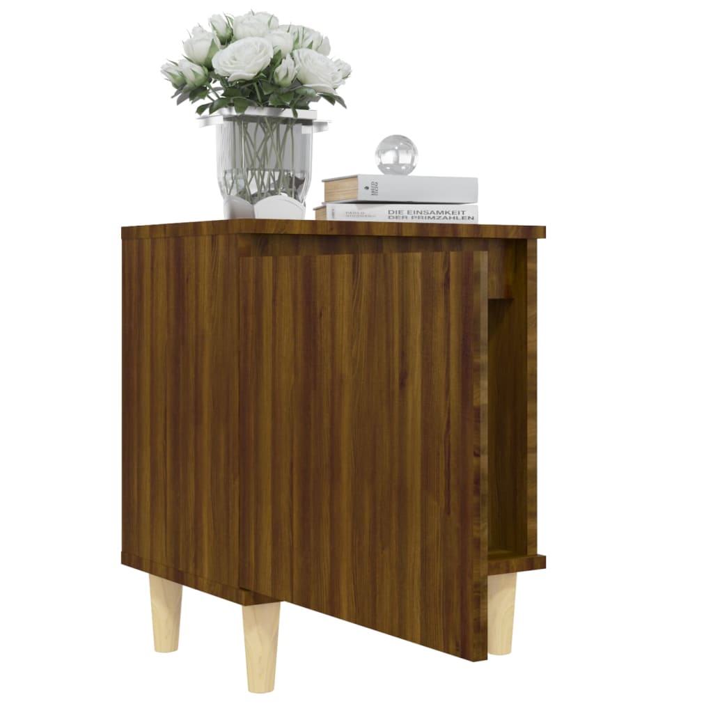 Bedside table with solid wood legs brown oak look 40x30x50cm