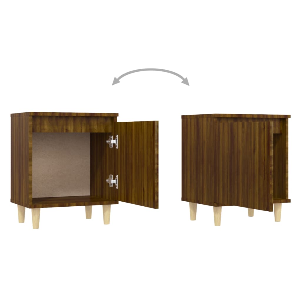 Bedside table with solid wood legs brown oak look 40x30x50cm