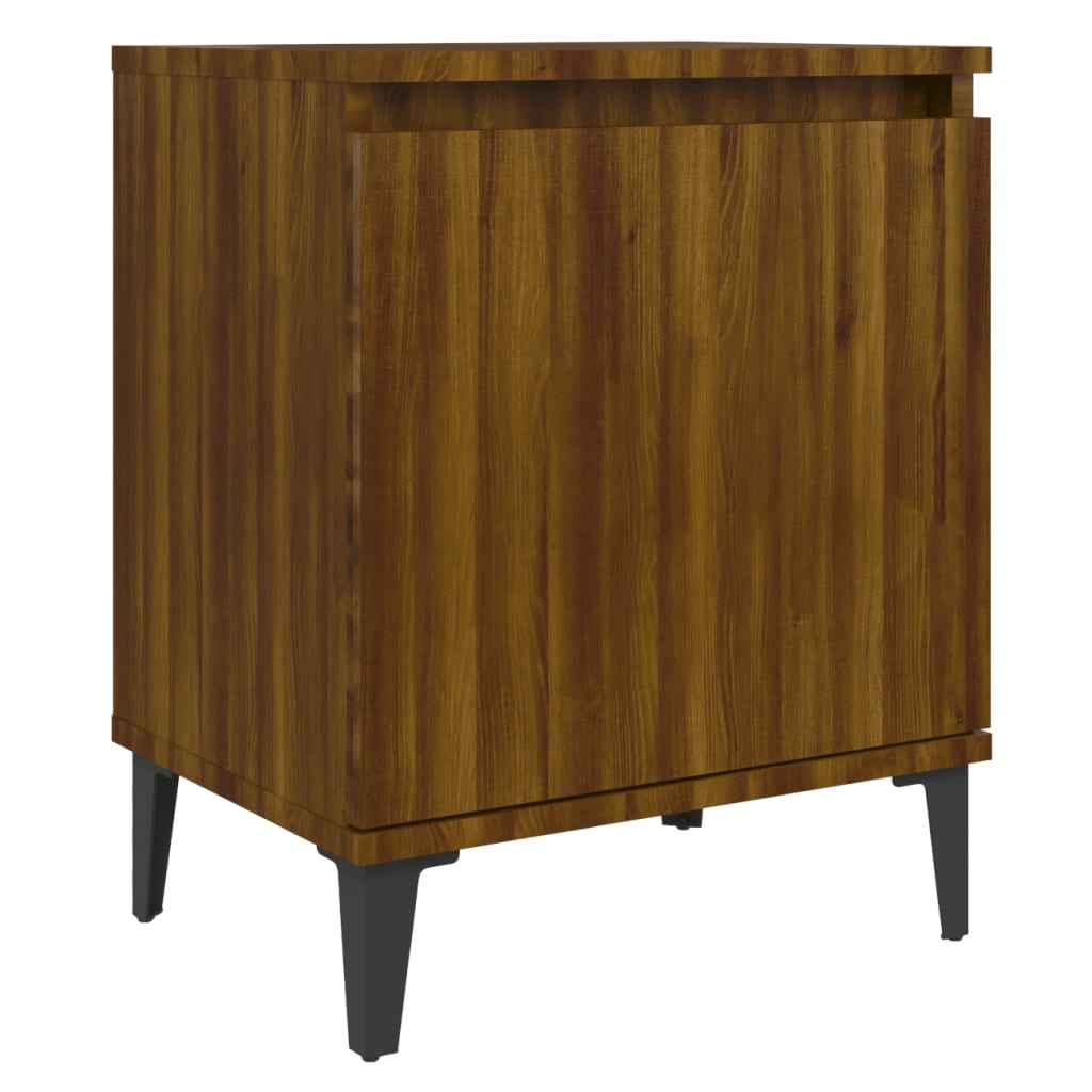 Bedside table with metal legs brown oak look 40x30x50 cm