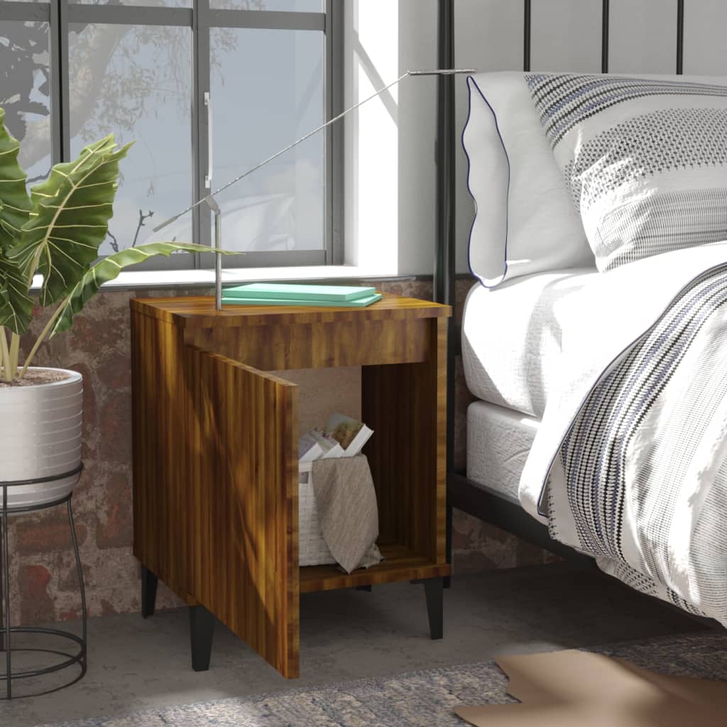 Bedside table with metal legs brown oak look 40x30x50 cm