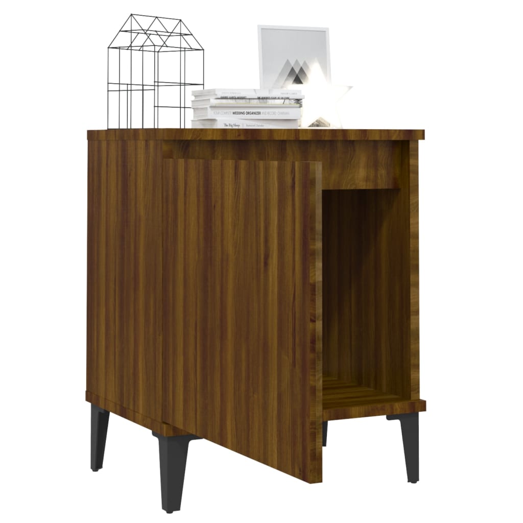 Bedside table with metal legs brown oak look 40x30x50 cm