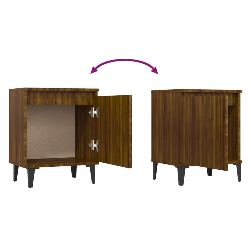 Bedside table with metal legs brown oak look 40x30x50 cm