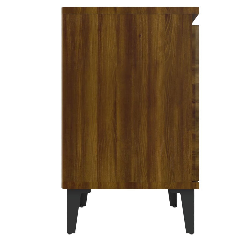 Bedside table with metal legs brown oak look 40x30x50 cm