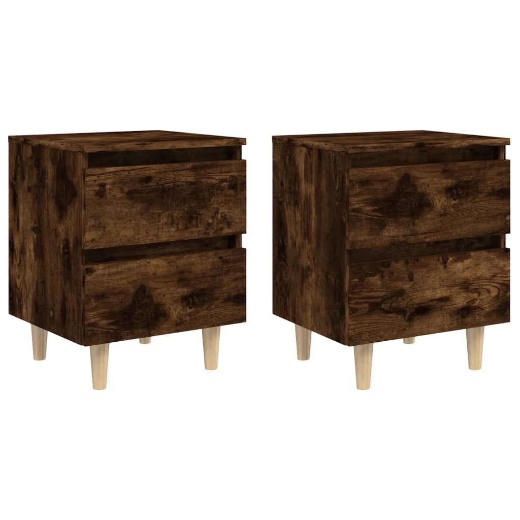 Tables de chevet 2 pcs. pieds en bois massif chêne fumé 40x35x50 cm