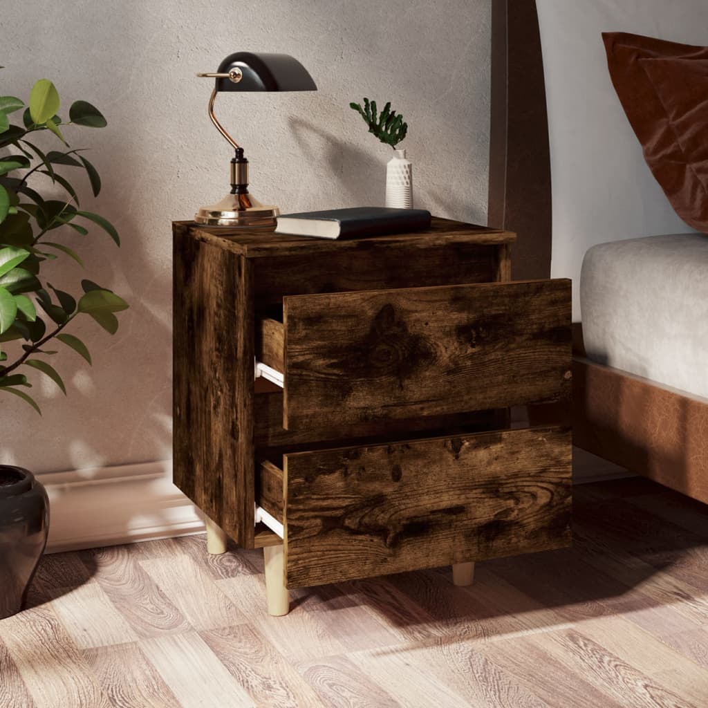 Tables de chevet 2 pcs. pieds en bois massif chêne fumé 40x35x50 cm