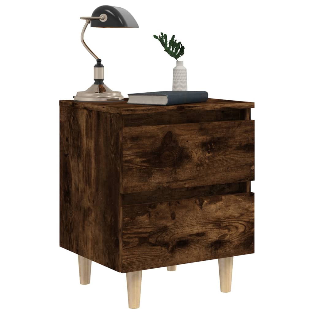 Tables de chevet 2 pcs. pieds en bois massif chêne fumé 40x35x50 cm