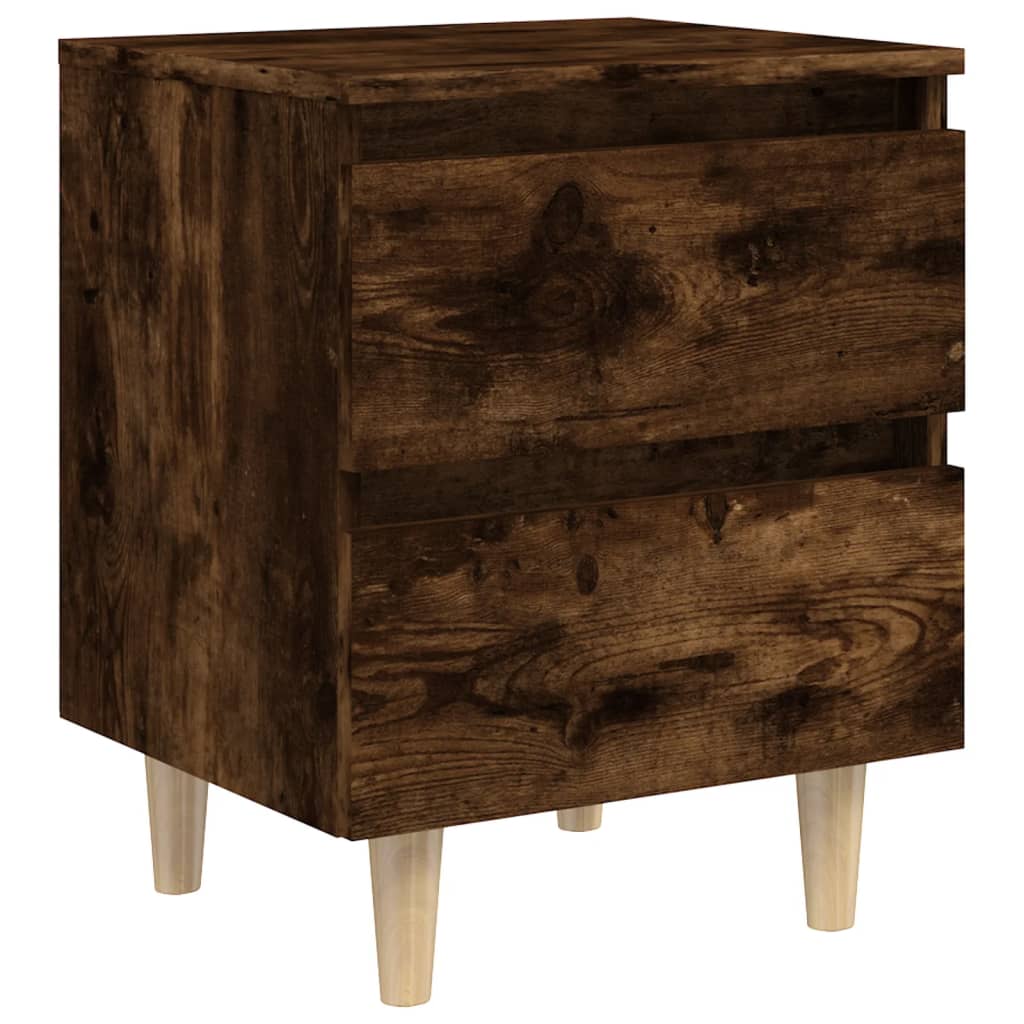 Tables de chevet 2 pcs. pieds en bois massif chêne fumé 40x35x50 cm
