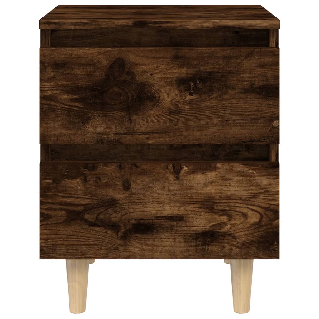 Tables de chevet 2 pcs. pieds en bois massif chêne fumé 40x35x50 cm