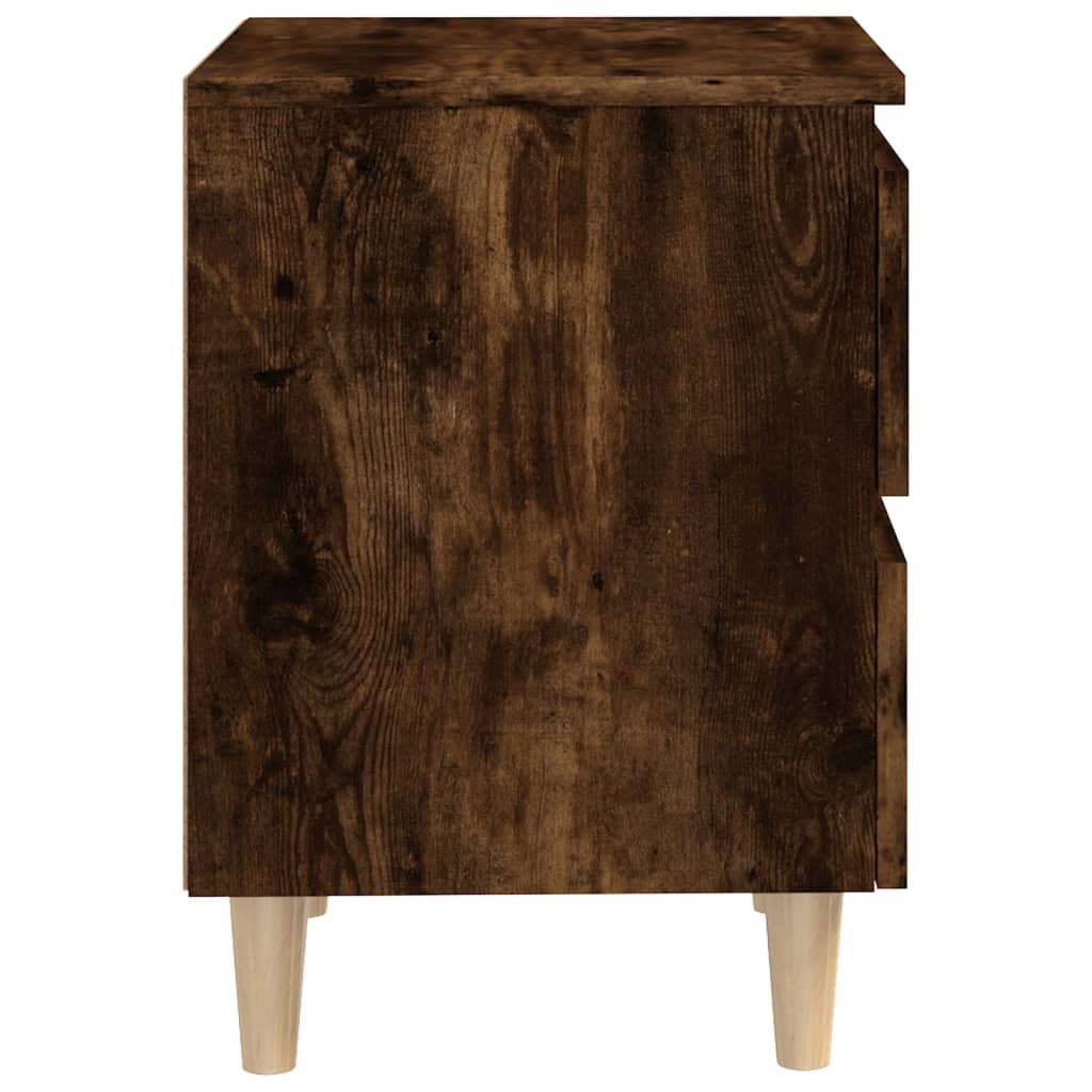Tables de chevet 2 pcs. pieds en bois massif chêne fumé 40x35x50 cm