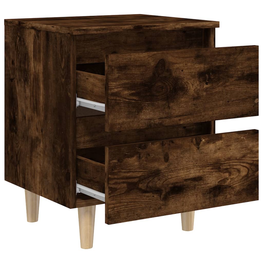 Tables de chevet 2 pcs. pieds en bois massif chêne fumé 40x35x50 cm