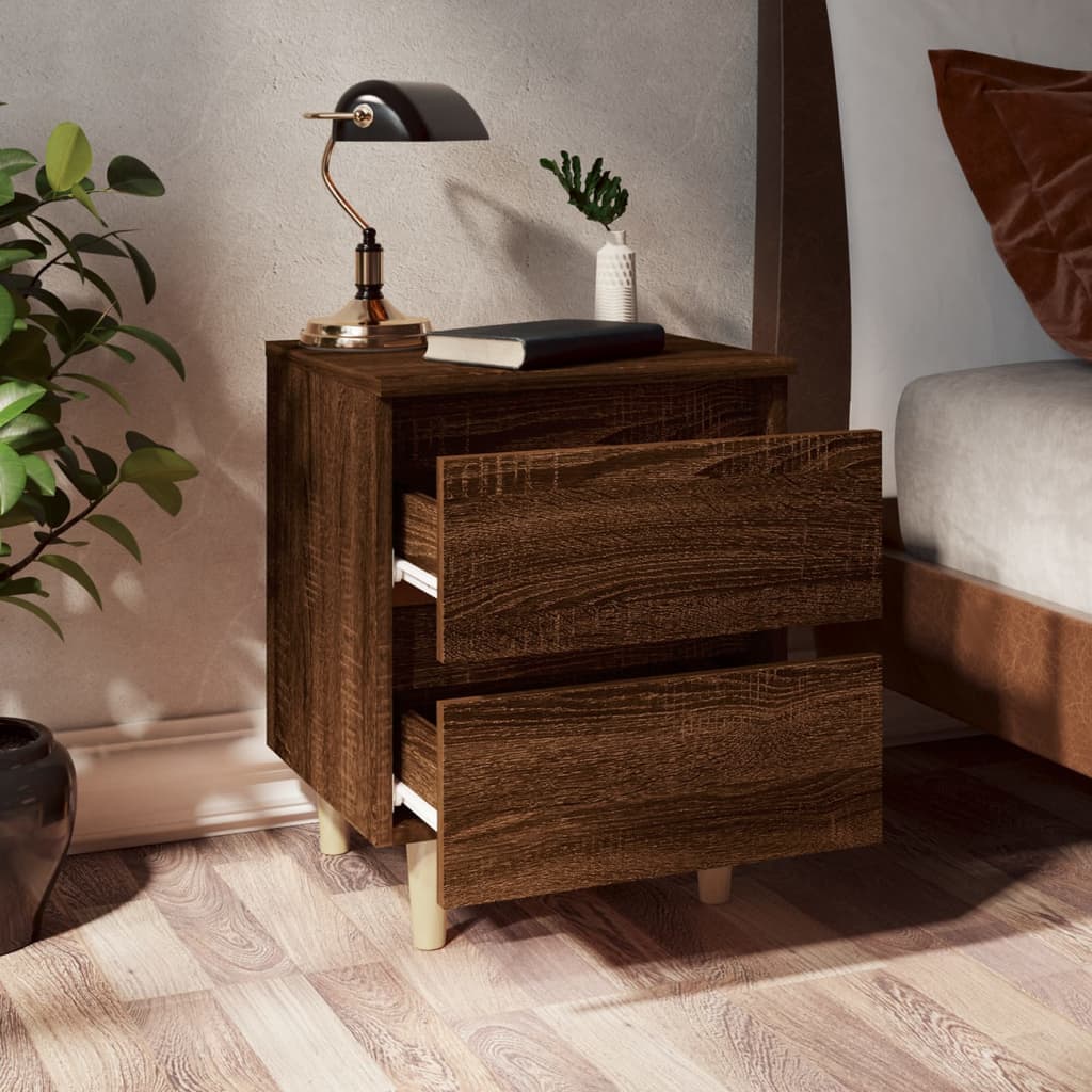 Nachttische mit Massivholz-Beinen 2 Stk. Braun Eiche 40x35x50cm