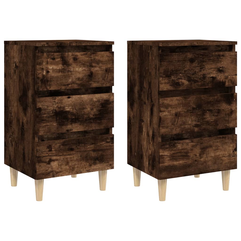 Tables de chevet 2 pcs. Pieds en bois massif chêne fumé 40x35x69 cm